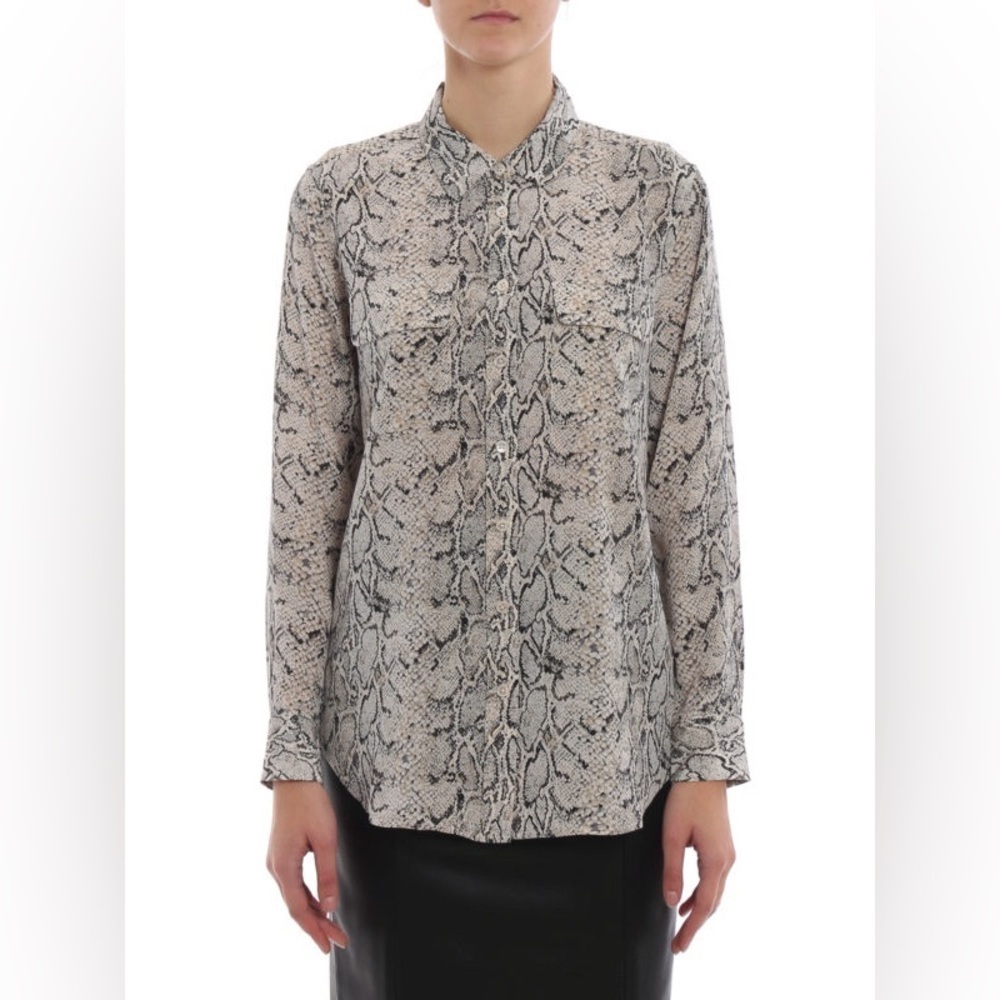 Equipment 100% Silk Blouse Snakeskin Button Down Silver Grey Black Soze XS‌‌